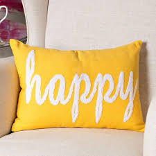 Embroidered Happy Throw Pillow Happy Throw Pillows Yellow Pillows Bright Pillows
