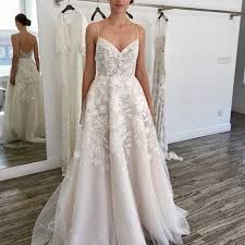 Modest A Line V Neck Spaghetti Straps Open Back Ivory Lace Wedding Dresses Ivory Lace Wedding Dress Long Wedding Dresses Lace Beach Wedding Dress