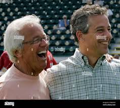 Cincinnati Reds father and son radio broadcasters Marty Brennaman, left,  and Thom Brennaman, prior to a spring training baseball game against the  Pittsburgh Pirates, Thursday, March 1, 2007, in Bradenton, Fla. (AP