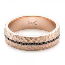 Custom Black Diamonds And Hammered Rose Gold Men S Wedding Band I Want To Get This F Mens Gold Wedding Band Rose Gold Mens Wedding Band Mens Wedding Rings