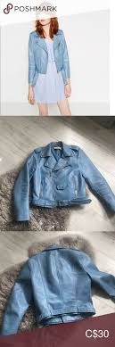Zara Faux Leather Sky Light Baby Blue Moto Jacket Clothes Design Zara Jackets For Women