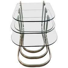 Set Of 3 Design Institute America Horseshoe Shaped Chrome And Glass Nesting Tables Glass Nesting Tables Modern Glass Nesting Tables