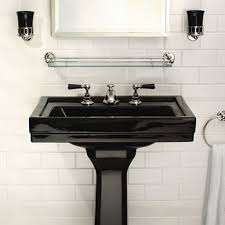 See more ideas about beautiful bathrooms, bathroom decor, bathroom design. Antique Bathroom Decorating Ideas With Glossy Black Pedestal Sink Using White Brick Wall Tile Bathroom Sink Design Black Pedestal Sink Bathroom Sink Dimensions