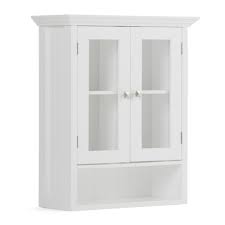 This product has a rustic shabby elegance design, meshing modern construction with vintage aesthetics, and has a cam lock connector for fast and easy assembly. Simpli Home Acadian 28 In H X 23 6 In W Double Door Wall Bath Cabinet In Pure White Axcbsaca04 Wh The Home Depot