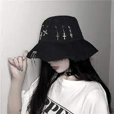 Crossed Safety Pin Bucket Hat Alterbabe Aesthetic Grunge Outfit Harajuku Outfits Black Bucket Hat