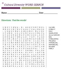 Cultural Diversity Word Search Presentation Rubric College Words Character Words
