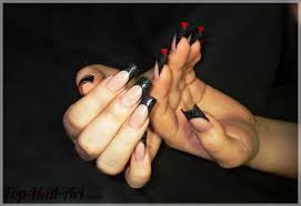 The spell of red on valentine's day. Black Nail Design And Red Inner Side