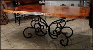 Our selection of wrought iron dining tables are forged by various manufacturers and come with wood, granite, marble or glass tops. Rectangular Copper Top Dining Table Wrought Iron Table Base 1 24 Wrought Iron Dining Table Metal Dining Room Table Wrought Iron Table