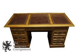 National Mt Airy Brown Leather Top Executive Office Desk Oak The Designers Consignment Oak Office Desks Office Desk Vintage Office Desk