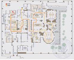 Glass doors and windows on entire south facing wall. A Map Of The West Wing Detailing Leo S Journey Around It At The Start Of The Pilot Episode West Wing Office Lobby Portico