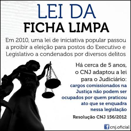ÉTICA | A Lei da Ficha Limpa (Lei Complementar 135/2010) veda a eleição de  candidatos que cometeram crimes como ocultação de bens, abuso de  autoridade, infrações eleitorais, entre outras, para os