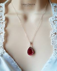 Dark Red Crystal Necklace Wedding Red Teardrop Necklace Etsy Red Crystal Necklace Red Jewelry Wedding Necklace Set