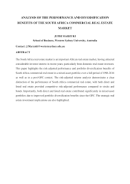 Pdf Analysis Of The Performance And Diversification Benefits Of The South Africa Commercial Real Estate Market
