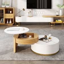 Maison arts round storage ottoman vanity stool leather pouf ottoman coffee table side linon hattie square natural tufted ottoman, brown. Modern Round Coffee Table With Storage Lift Top Wood Stone Coffee Table With 2 Drawers In Black White Natural Coffee Tables Living Room Furniture Furniture