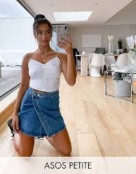 Look out for exclusive pieces from our very own asos petite range, and check out other brands like missguided petite and topshop petite too. Asos Design Petite Denim Wrap Skirt In Midwash Blue Asos