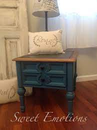 Depending on your color of choice, you can go for a darker feel as that can greatly help the furniture appear classic without being old. End Table Painted With Behr Paint Cathedral Top Is Stained Wood With Leather Inlay Diy Furniture Update Painted Furniture Painting Furniture Diy