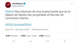 Conmoción interior, transición y paz. Segun Congresista David Racero El Documento Que Decreta Conmocion Interior Se Esta Redactando