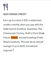 The lineup of providers is sure to please varying tastes, including grubhub, seamless, the cheesecake. American Express Gold Adds Boxed Com As Additional Option For 10 Dining Credit Doctor Of Credit
