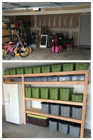 Open Shelving In A Garage Is A Great Storage Solution For Big Tubs Filled With Your Supplies Big F In 2020 Garage Organization Tips Diy Garage Shelves Garage Storage