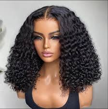 Water Wave Bob Lace Frontal Wig Curly Human Hair Wigs 220 Density Pre  Plucked