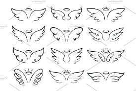 Cartoon Sketch Wing Hand Drawn Tattoo Graphic Wings Tattoo Halo Tattoo