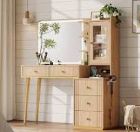 Amazon.com: LINSY Wood Vanity with Glass Top, Make Up Vanity ...