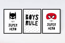 Set Of 3 Superhero Prints Batman Spiderman Mask Posters Boy Rule Quote Children S Room Decor Boy S Nurser Superhero Room Superhero Prints Room Pictures