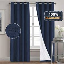 Amazon Com Princedeco Linen Textured Look 100 Blackout Curtains For Bedroom Room Dark In 2020 Curtains Bedroom Energy Saving Window Treatments Blue Blackout Curtains