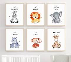 Baby Animal Nursery Set Of 6 Safari Jungle Animals Etsy Baby Animal Nursery Baby Animal Nursery Art Animal Nursery Art
