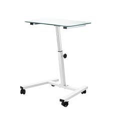 Seville Classics Airlift 23 6 In White Tempered Glass Height Adjustable Mobile Laptop Desk Cart Off65935b The Home Depot