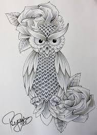 Black And White Owl And Rose Tattoo Designs Serious Uncolored Owl And Rose Flowers Tattoo Design Skull Coloring Pages Tattoo Sketches Owl Tattoo