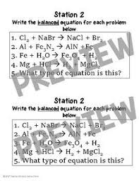 Balancing Chemical Equations Practice Stations Chemical Equation Physical Science High School Equations