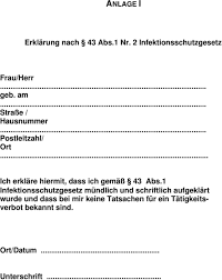 Es regelt bundesweit den infektionsschutz als spezielles gebiet der. Belehrung Gemass 43 Abs 1 Nr 1 Infektionsschutzgesetz Ifsg Pdf Kostenfreier Download