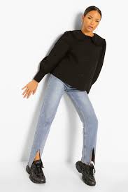 Women S Black New Peter Pan Collar Poplin Blouse Boohoo Uk