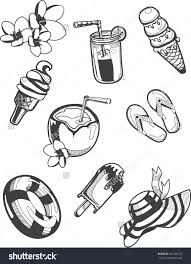 Black And White Vector Sticker Summer Time Stickers Set Black And White Wall Art Summertime Illustration Black And White Wall Art Sticker Set Black And White