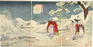 Top things to do in ten miles lotus pond. Scholten Japanese Art Watanabe Nobukazu Snow Moon Flowers Lady Tokiwa Gozen Fleeing Kyoto With Her Three Sons Dark And Stormy