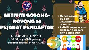 5s merupakan singkatan dari perkataan jepun iaitu : Aktiviti Gotong Royong 5s Pejabat Pendaftar Pejabat Pendaftar