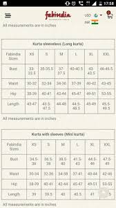 Fabindia Sizes Measurement Chart Size Chart Chart