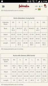 fabindia sizes measurement chart size chart chart