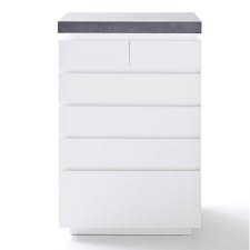 Ce meuble concerto, 2 tiroirs présente les caractéristiques suivantes : Chiffonniers Meubles Et Rangements Chiffonnier Atlantic City 6 Tiroirs Blanc Laque Mat Avec Plateau Imitation Beton Inside75