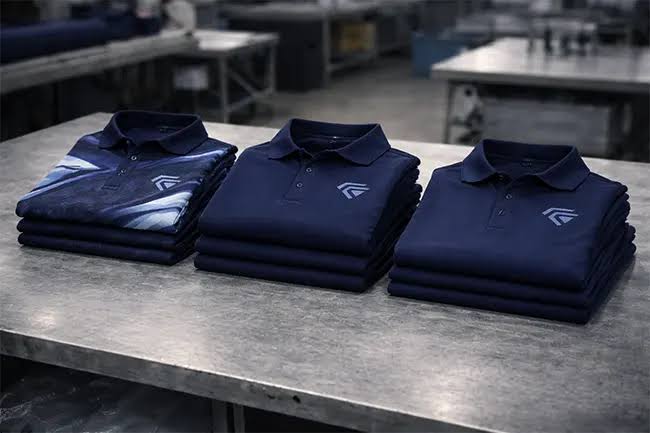 Precision assembly of performance polos, AI generated