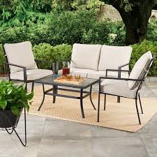 Mainstays Richmond Hills 4 Piece Patio Loveseat Set With Gray Cushions Walmart Com In 2020 Patio Loveseat Patio Furniture Sets Conversation Set Patio