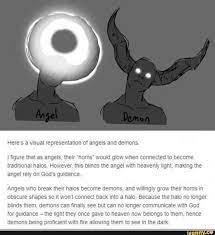 What is the meme generator? Here S A Visual Representation Ot Angels And Demons I ï¬gure That As Angels Thew Horns Would Glow When Connected To Become Traditional Halos However Tms Blin Drawings Character Design Fantasy Creatures