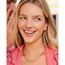 Barbie™ x Kendra Scott Gold Emilie Stud Earrings in Pink Iridescent Glitter  Glass