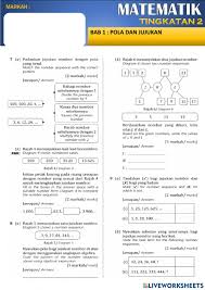 Matematik Tingkatan 2 Bab 1 Pola Dan Jujukan Worksheet