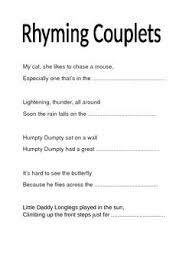 Rhyming Couplet Sheet Rhyming Couplet Teaching Rhyming Words Couplet