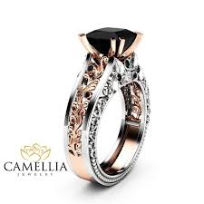 Amazon Com Princess Black Diamond Engagement Ring 14k Two Tone Gold Ring Victorian Ring Handmade
