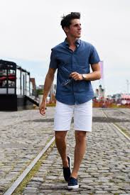 Short Sleeve Button Down White Shorts Navy Slip Ons Mens Summer Outfits Mens Fashion Summer Mens Casual Outfits
