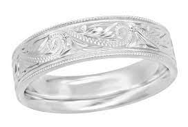 Men S 6 5mm Wide Vintage Engraved Scrolls Western Wedding Band In 14k White Gold Size 11 00 In 2022 Mens Wedding Bands Rings Mens Wedding Bands Western Wedding Rings