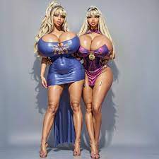 2girls ai generated bimbo bimbo lips bottomless skirt breasts  bigger than head caphalorthrow dick sucking lips dsl fake breasts gigantic  breasts huge breasts huge lips skin tight thick thighs 